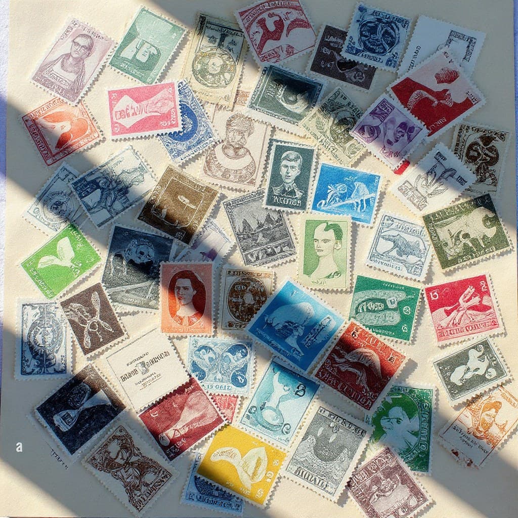 Colorful vintage postage stamps from around the world
